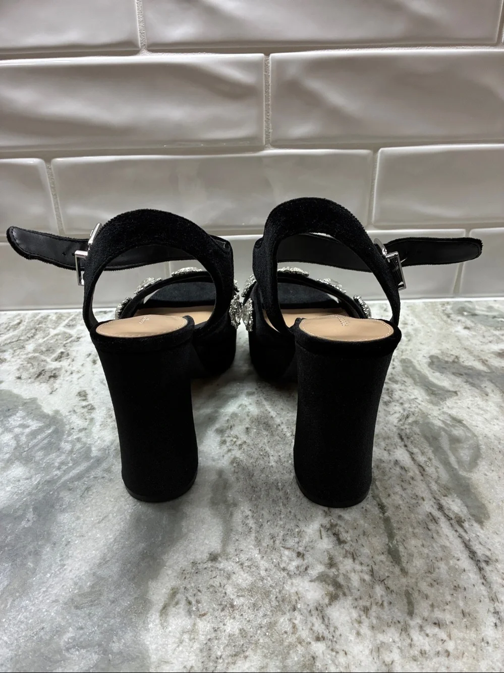 Copper Key Black Velvet Platform Jewel-Embellished Sandals